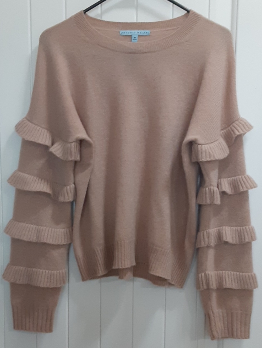Antonio Melani 100% Cashmere Multi-Tiered Ruffle Sleeve Crewneck Sweater Medium
